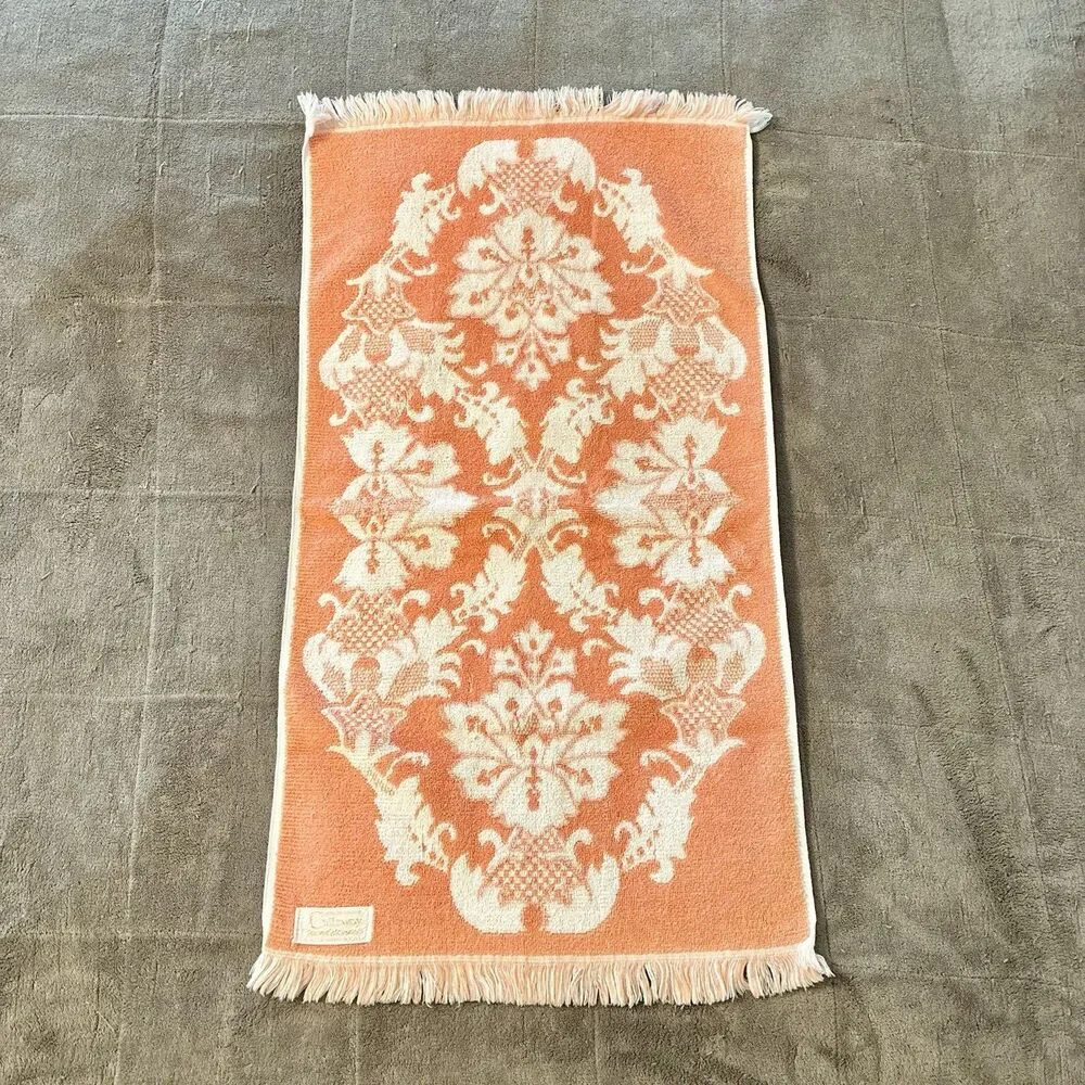 VTG Callaway Bath Towel, Hand Towel Grand Damask Floral Peach Orange *READ*